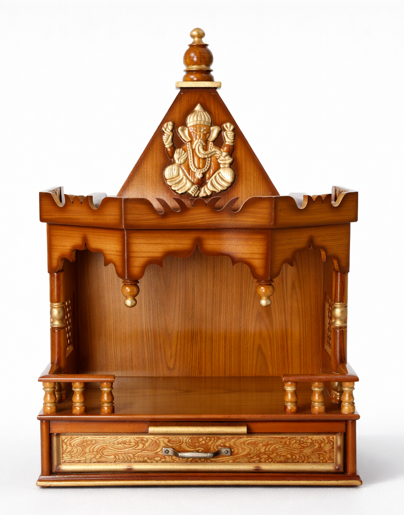 Pooja Mandir Wall Hanging Temple Teak Wood Finish