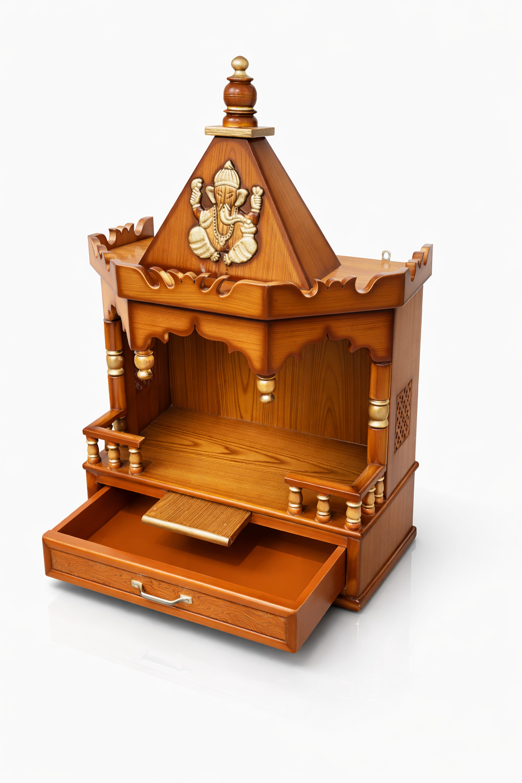 Pooja Mandir Wall Hanging Temple Teak Wood Finish