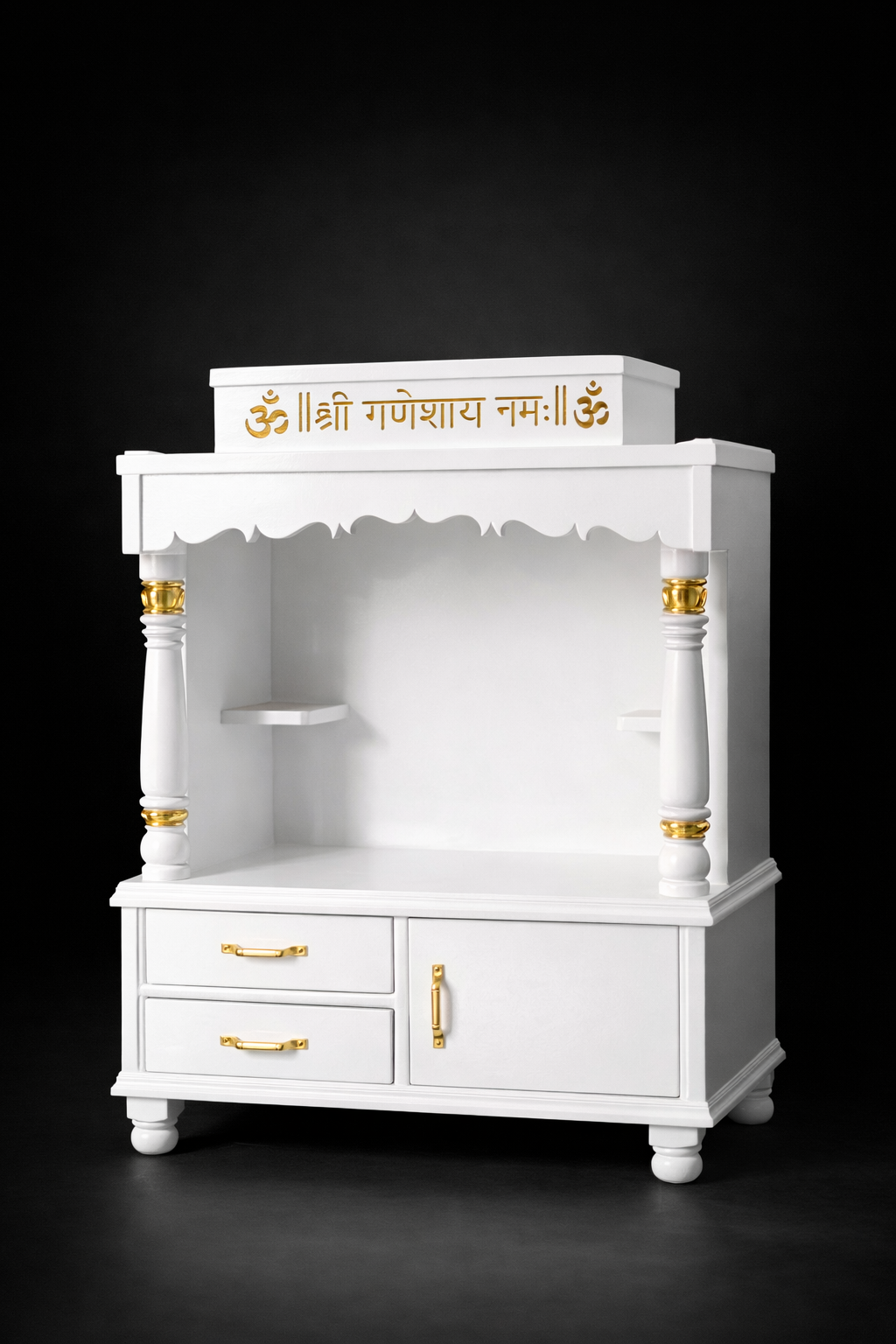 Wooden Floor Temple For Home Decor White Glossy Polish