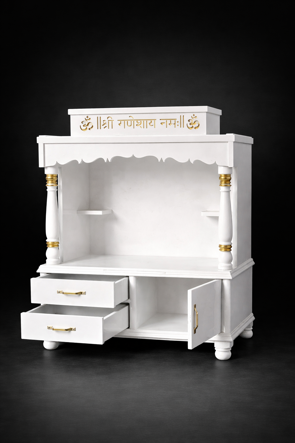 Wooden Floor Temple For Home Decor White Glossy Polish