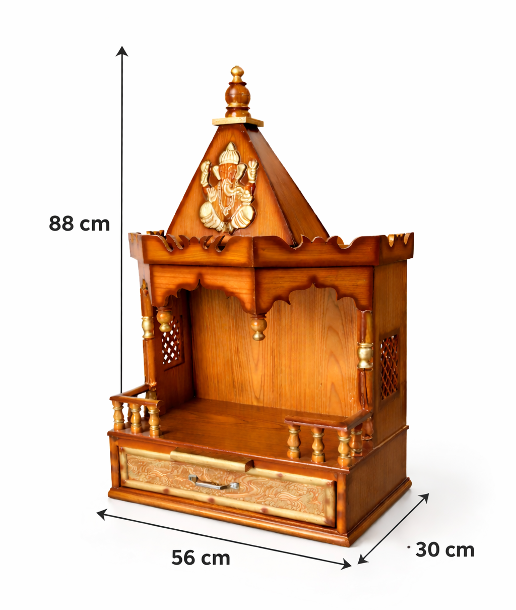Pooja Mandir Wall Hanging Temple Teak Wood Finish