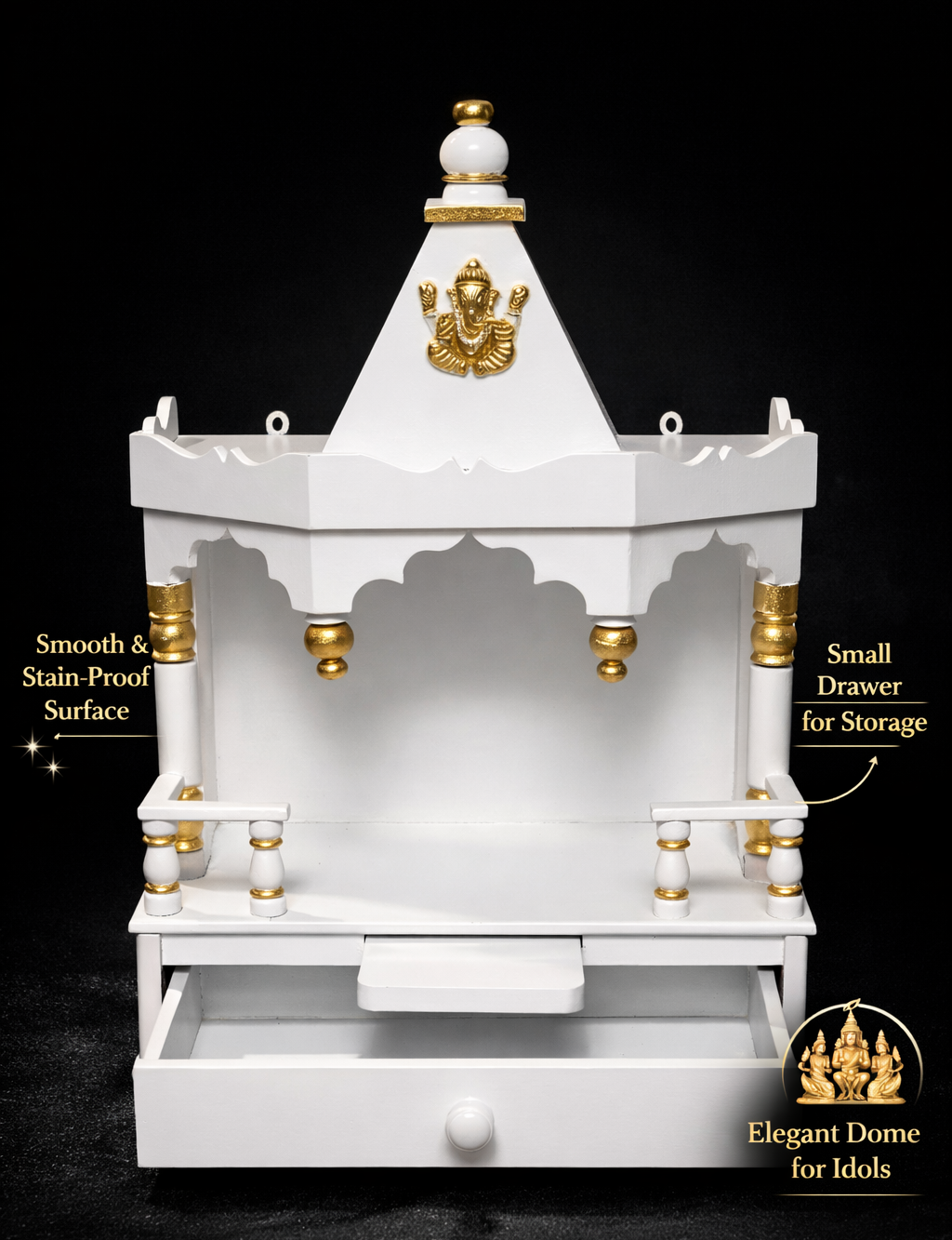 White Wooden Wall Mounted Temple For Home Decor