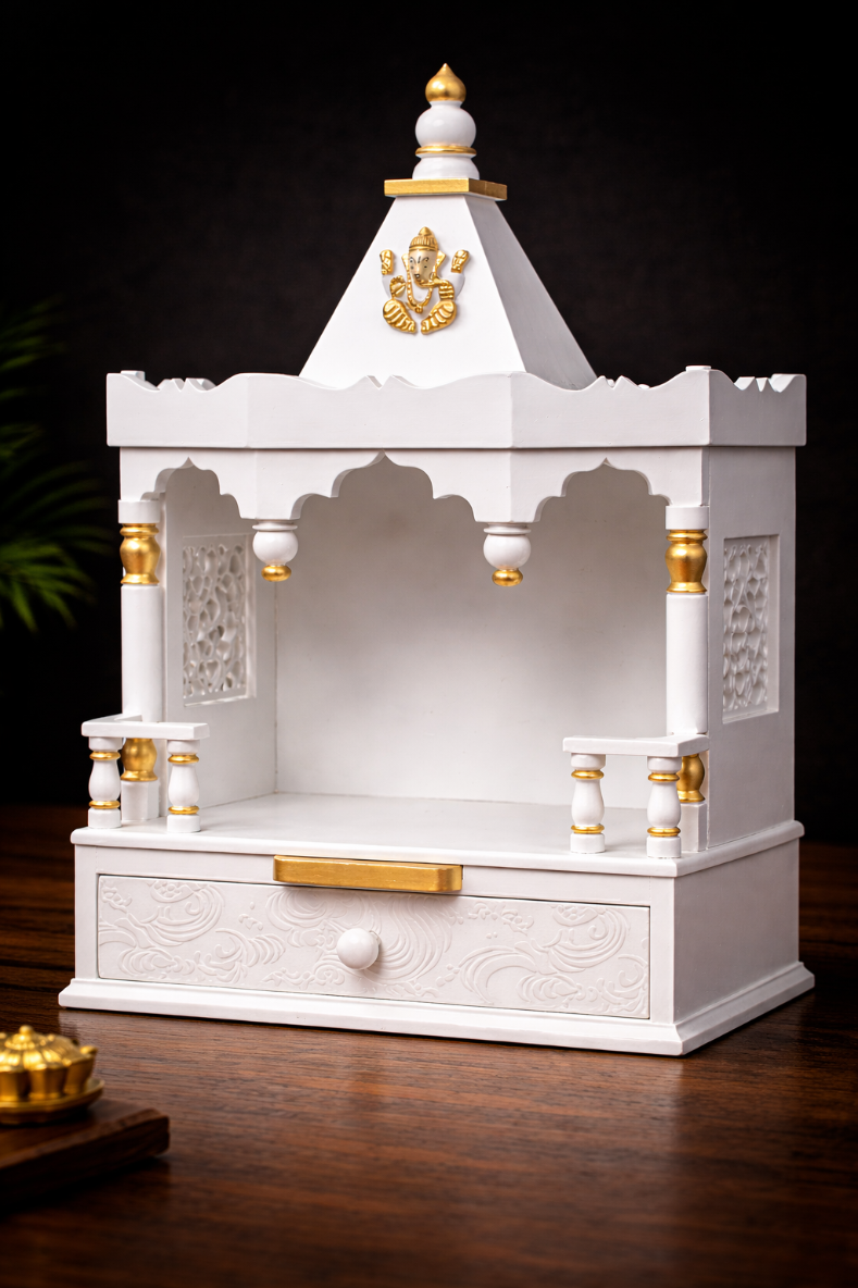 White Wooden Wall Mounted Temple For Home Decor
