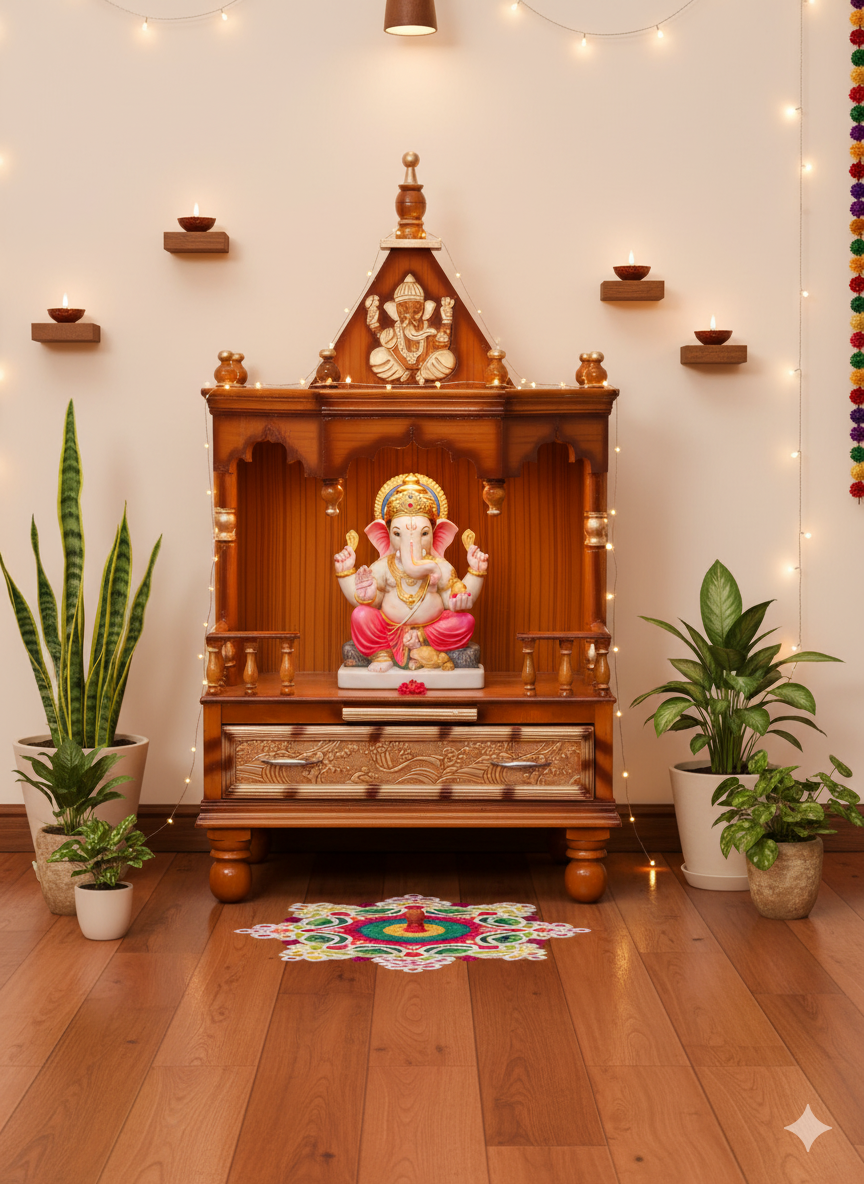 Premium Wooden Temple For Home Shrines Teak Finish