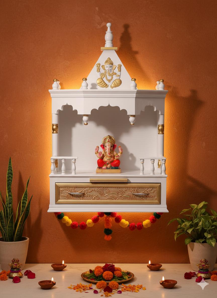 Premium White Wooden Temple Wall Hanging