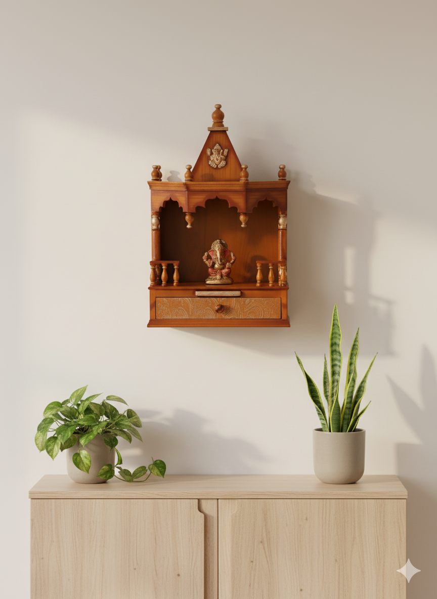 Traditional Wooden Wall Mounted Temple For Home Decor