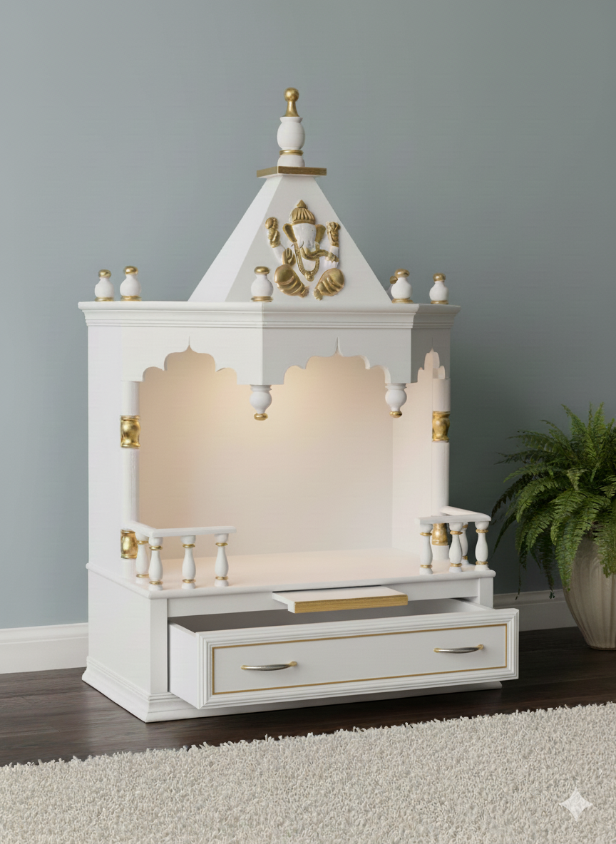 Premium White Wooden Temple Wall Hanging