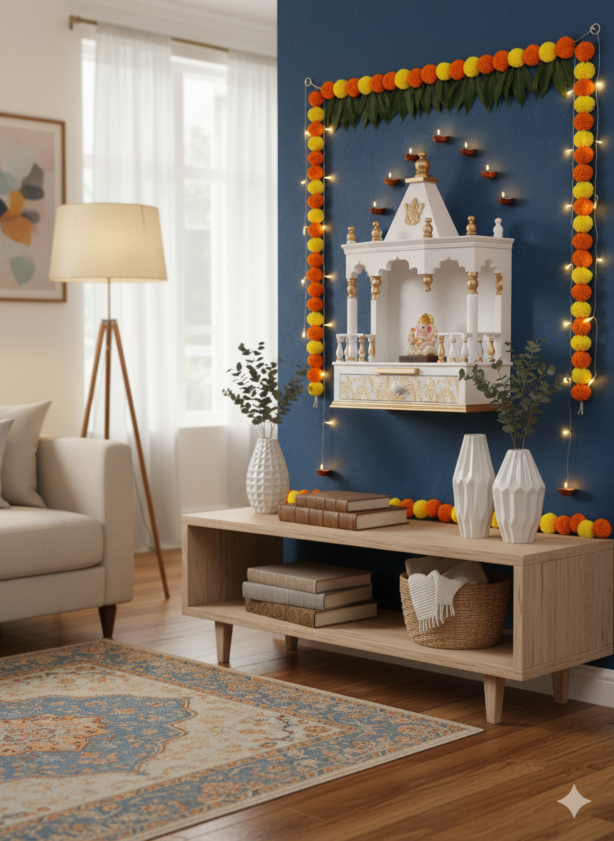 Premium White Wooden Temple Mandir for Home Decor