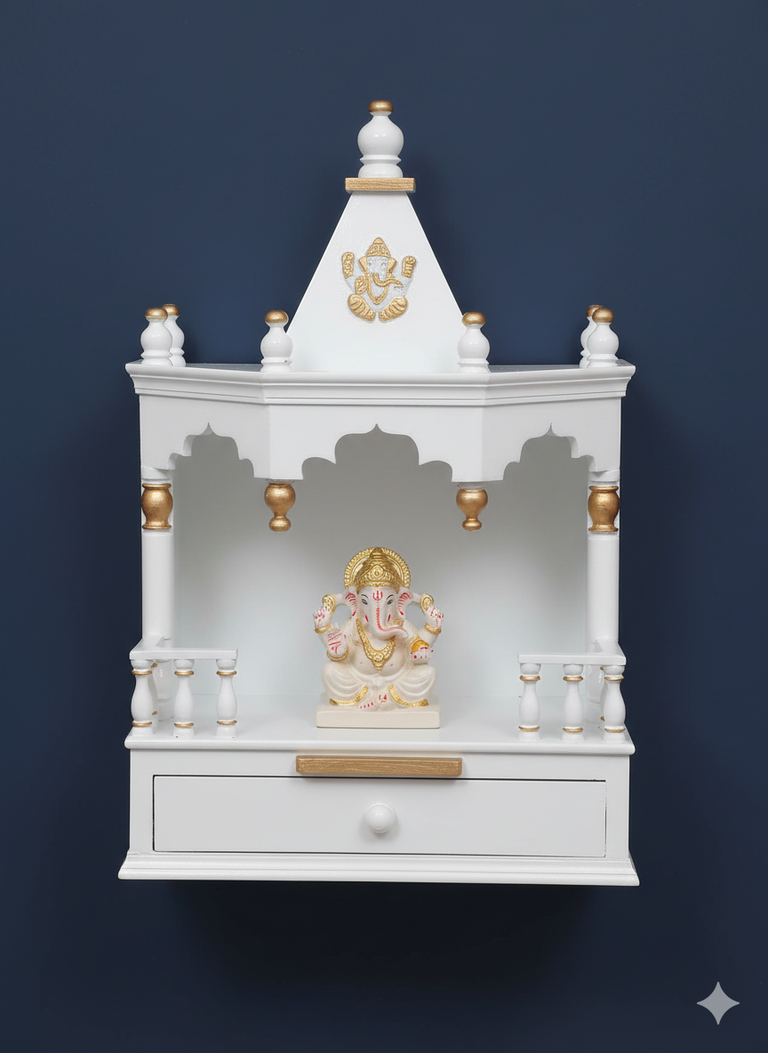 Premium White Wooden Temple Mandir for Home Decor