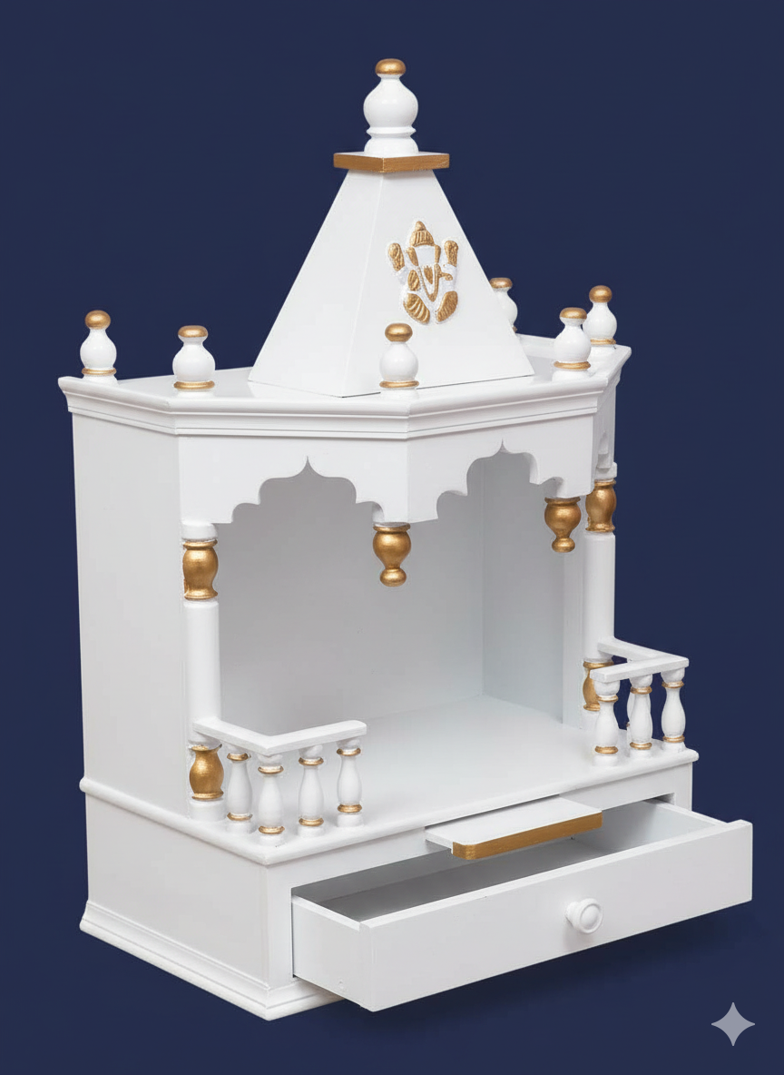 Premium White Wooden Temple Mandir for Home Decor
