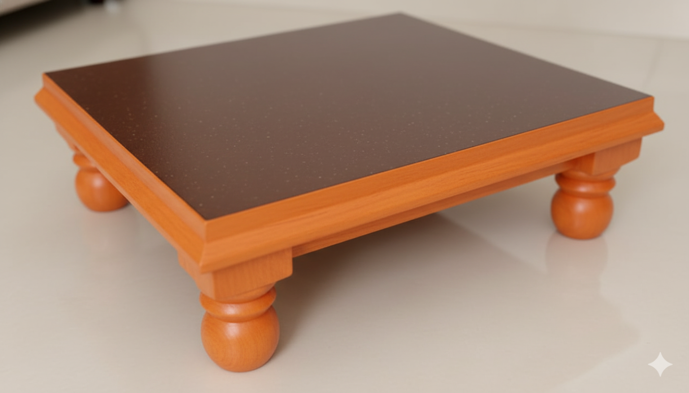 Brown Pooja Wooden Chowki Handcrafted Glossy Finish