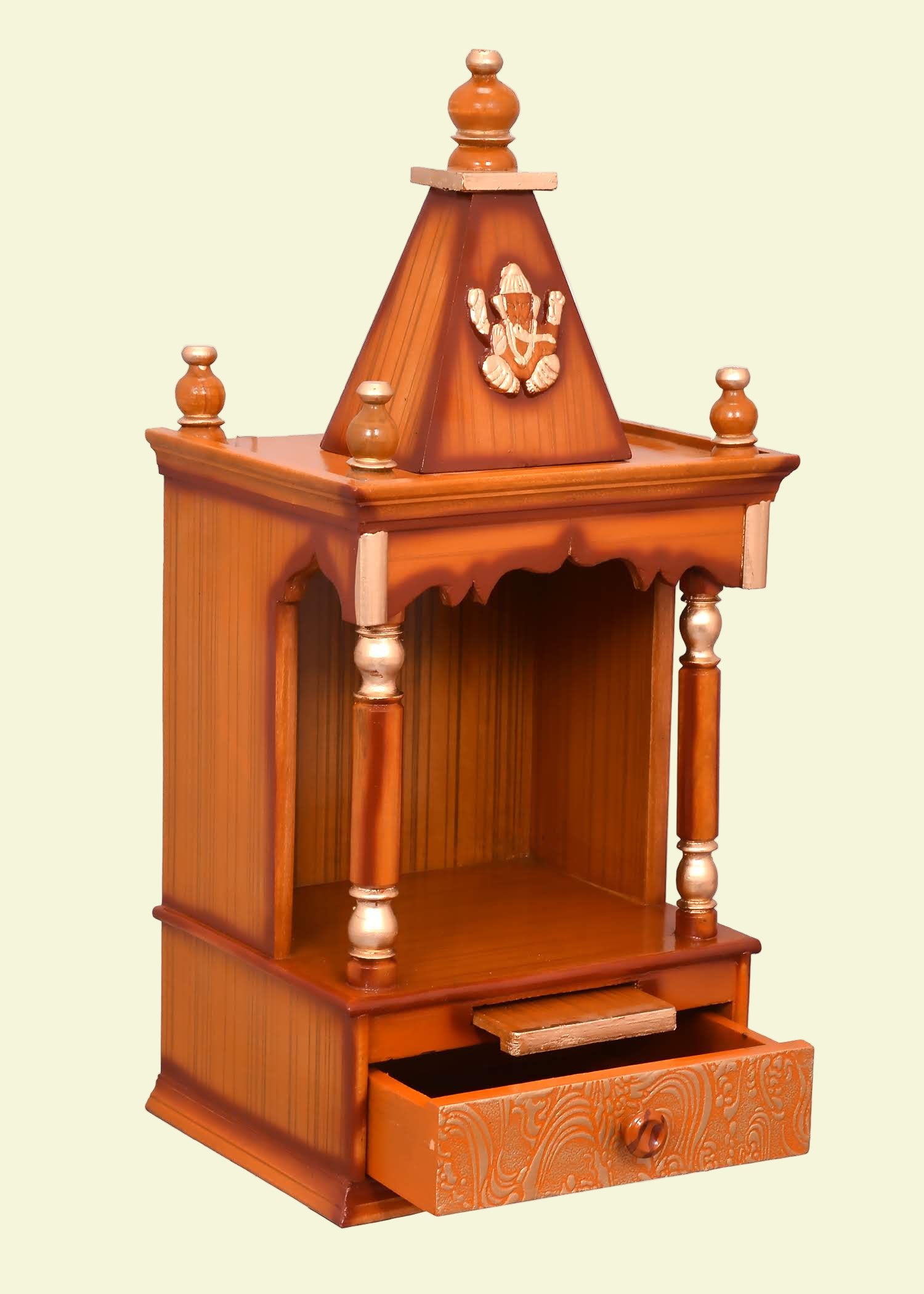 Teak Finish Mini Wall Mandir for Home Temple