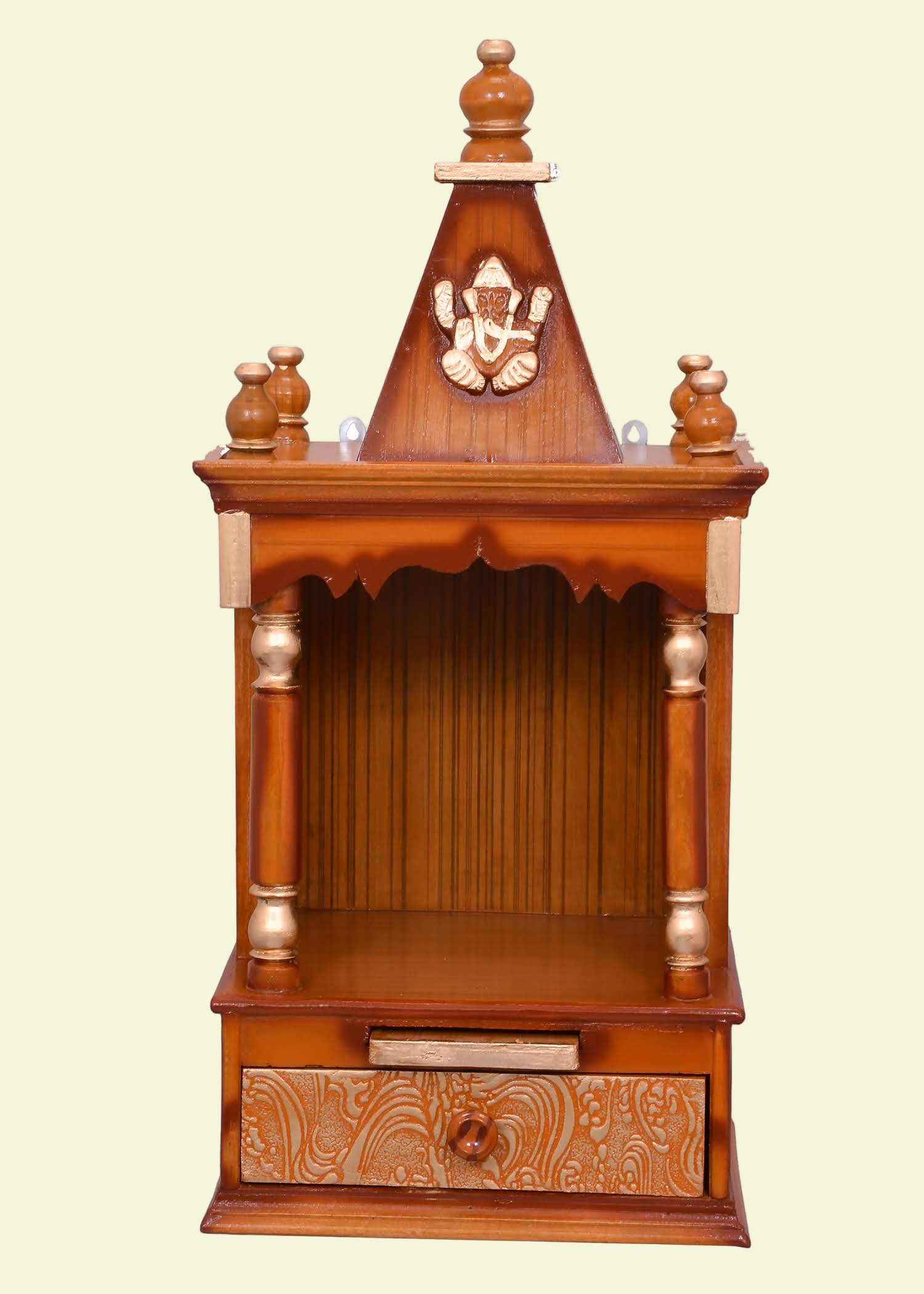 Teak Finish Mini Wall Mandir for Home Temple