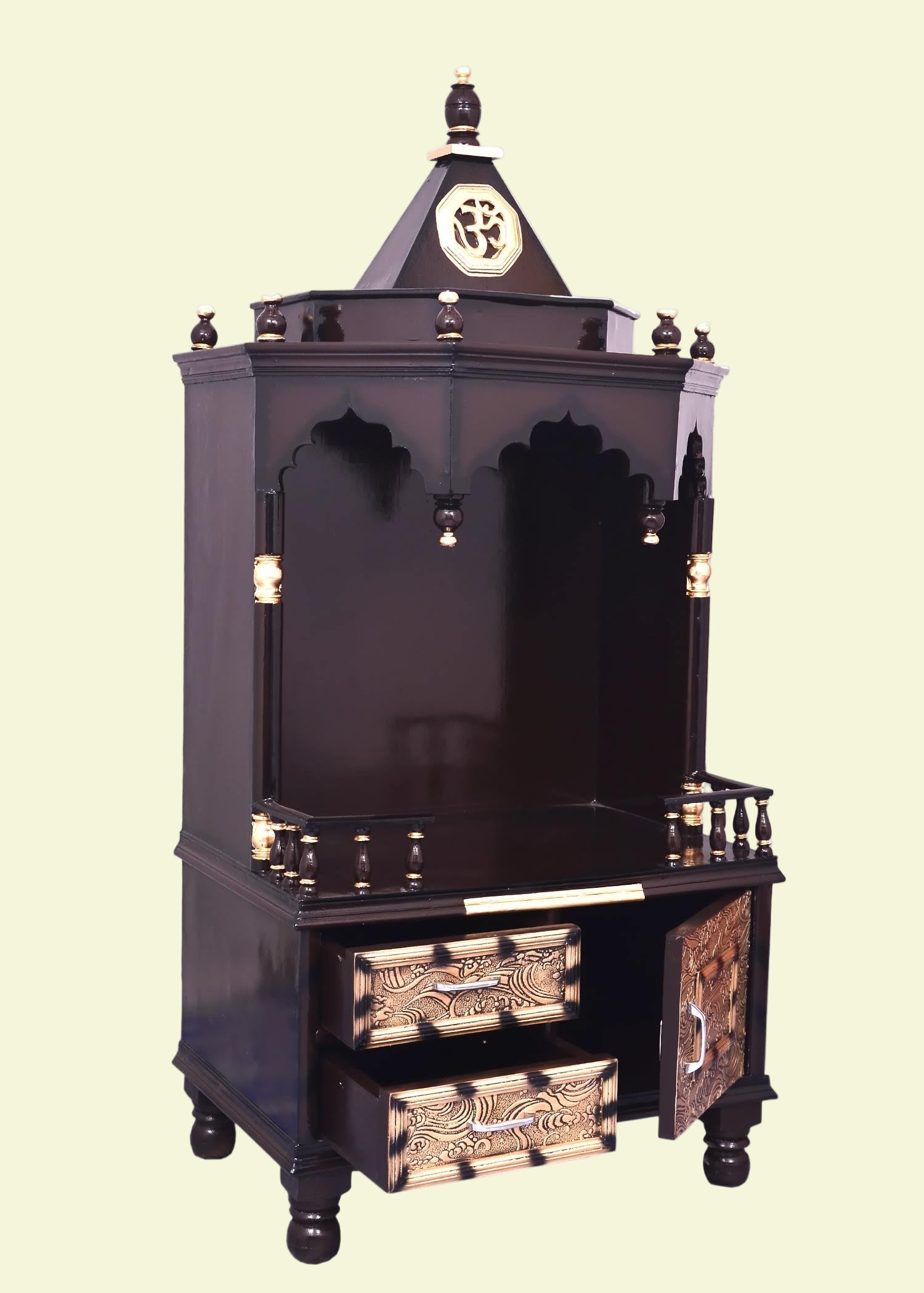 Wooden Floor Temple For Home Decor Brown Glossy Polish