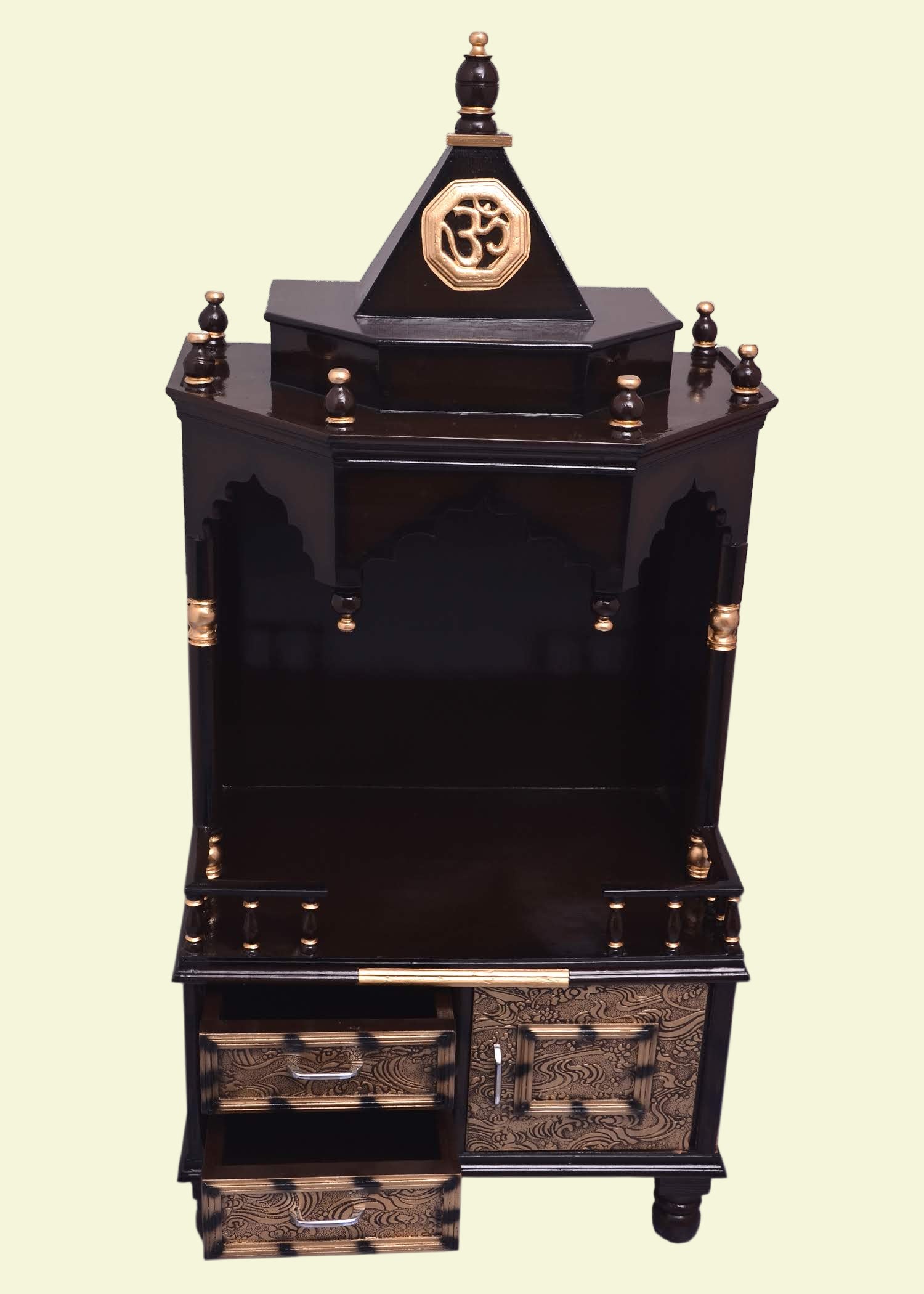 Wooden Floor Temple For Home Decor Brown Glossy Polish