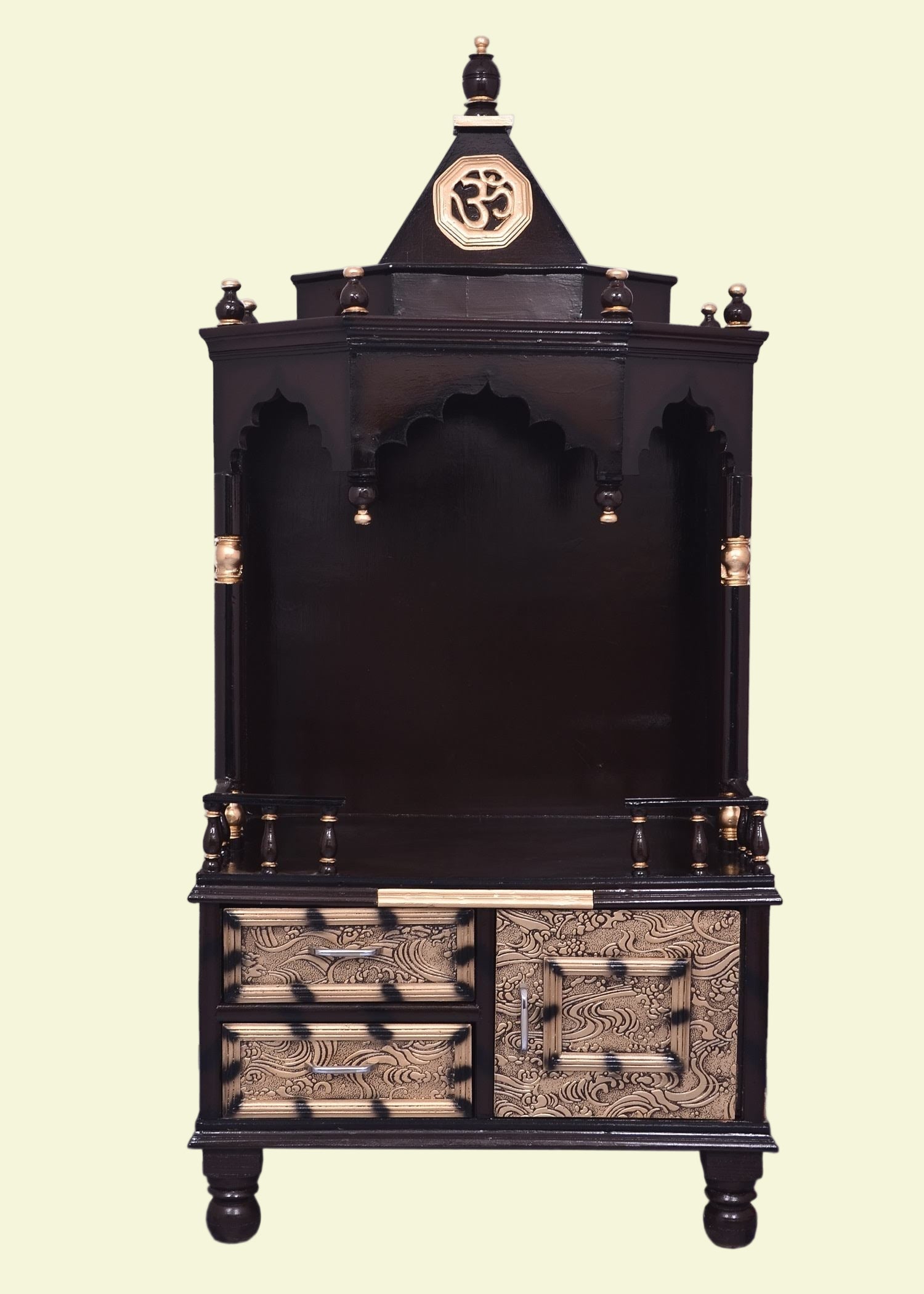 Wooden Floor Temple For Home Decor Brown Glossy Polish