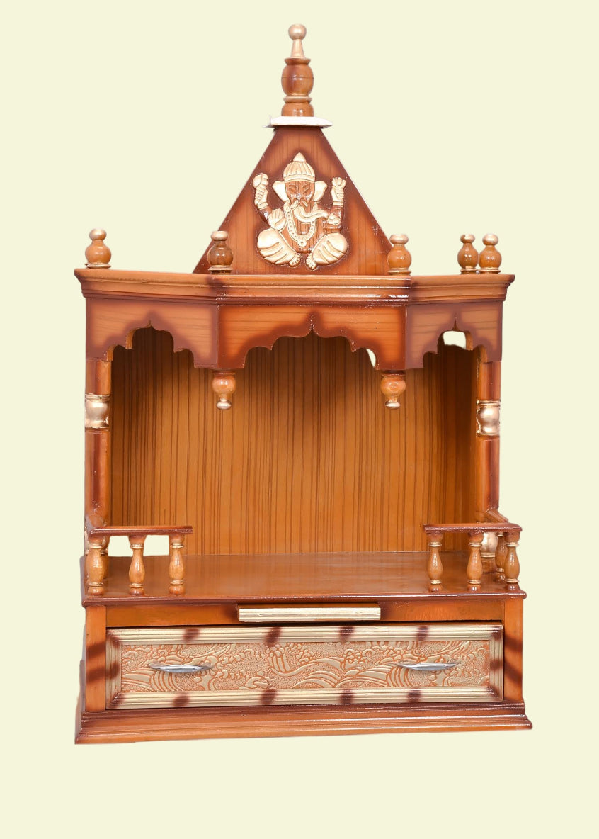 Wall Mounted Teak Wood Pooja Temple For Home Worship